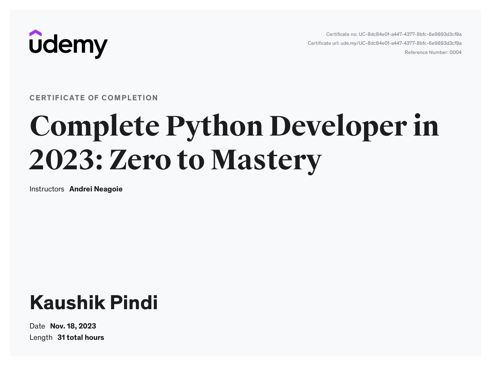 udemy certificate